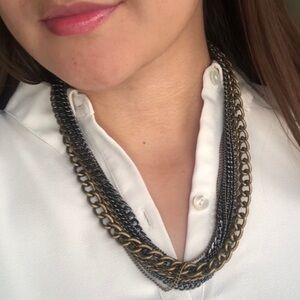 Premier Designs 2012 Antique Matte Brass & Hematite Multi Chain Necklace